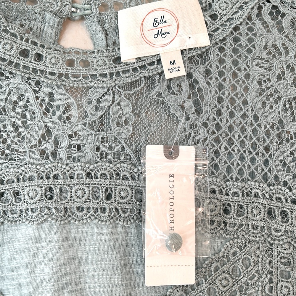 Anthropologie Ella Mara Boho Lace Size Medium Top Turquoise New - Picture 2 of 7